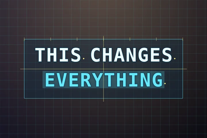 Blueprint caption style: A precision drafting grid frames every word like a design spec