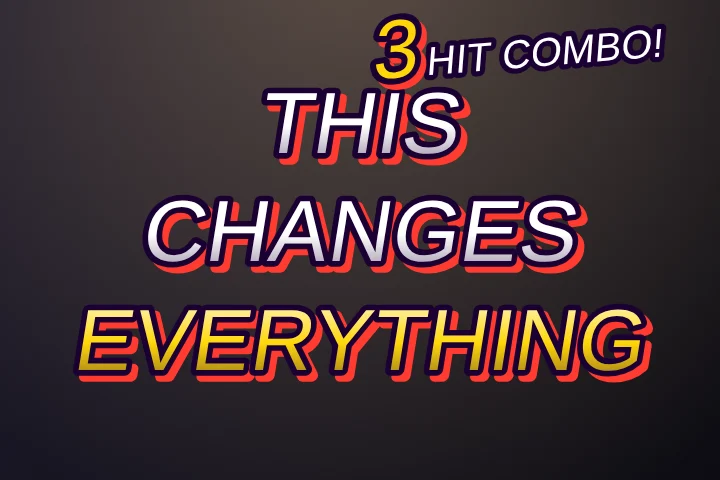 Combo caption style: Fighting-game hits: each word lands with a spark and the combo counter climbs