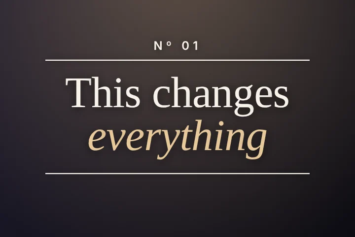 Editorial caption style: Magazine serif between hairlines; the word being said turns italic