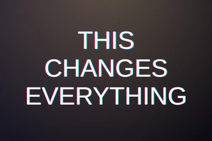 Glitch caption style: RGB split and sliced static as every word hits