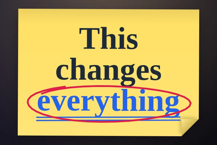Sticky Note caption style: Handwritten on a sticky note; the live word gets circled in pen