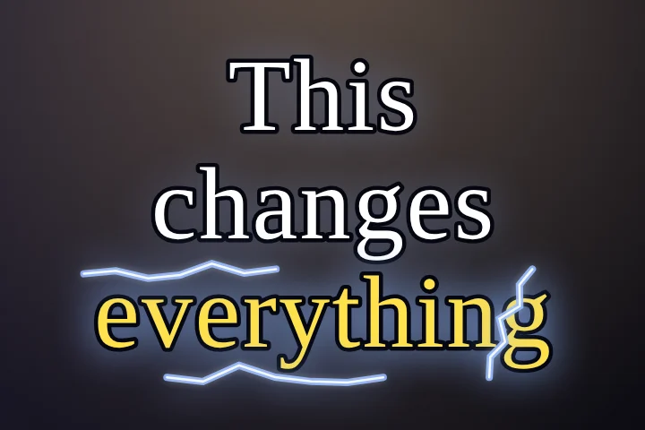 Thunder caption style: Blackletter struck by lightning; the live word crackles with charge